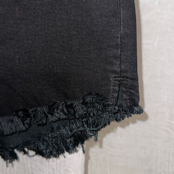 free people 26 crvy High Rise Black Raw Fringe Frayed Hem Denim Shorts - Picture 9 of 13